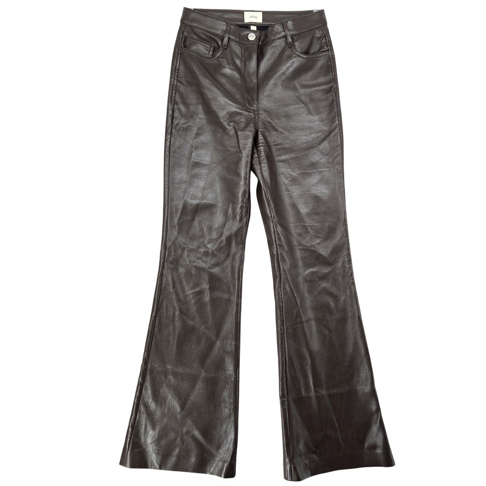Wilfred Size 0 Faux Leather Flare Pants Womens Dark Brown High Rise Retro